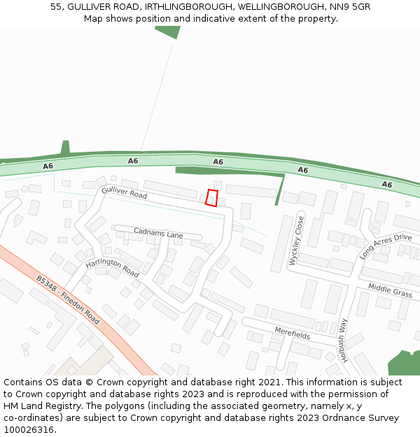 55, GULLIVER ROAD, IRTHLINGBOROUGH, WELLINGBOROUGH, NN9 5GR: Location map and indicative extent of plot