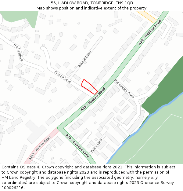55, HADLOW ROAD, TONBRIDGE, TN9 1QB: Location map and indicative extent of plot