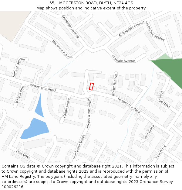 55, HAGGERSTON ROAD, BLYTH, NE24 4GS: Location map and indicative extent of plot