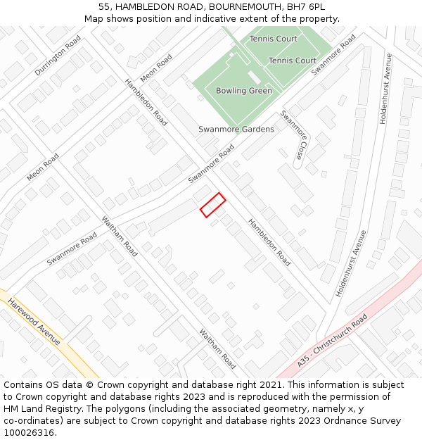 55, HAMBLEDON ROAD, BOURNEMOUTH, BH7 6PL: Location map and indicative extent of plot