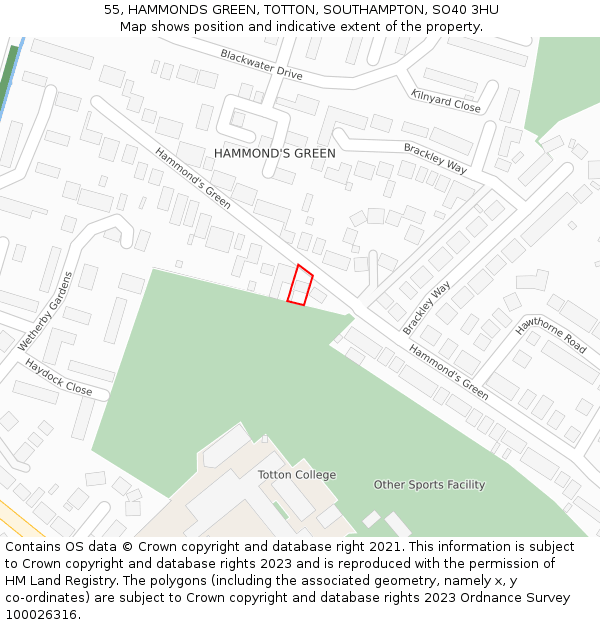 55, HAMMONDS GREEN, TOTTON, SOUTHAMPTON, SO40 3HU: Location map and indicative extent of plot