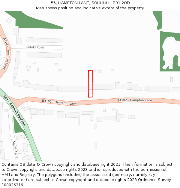 55, HAMPTON LANE, SOLIHULL, B91 2QD: Location map and indicative extent of plot