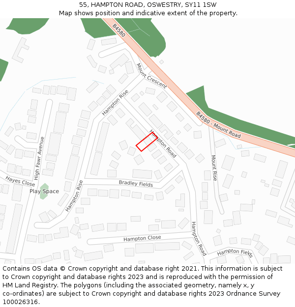 55, HAMPTON ROAD, OSWESTRY, SY11 1SW: Location map and indicative extent of plot