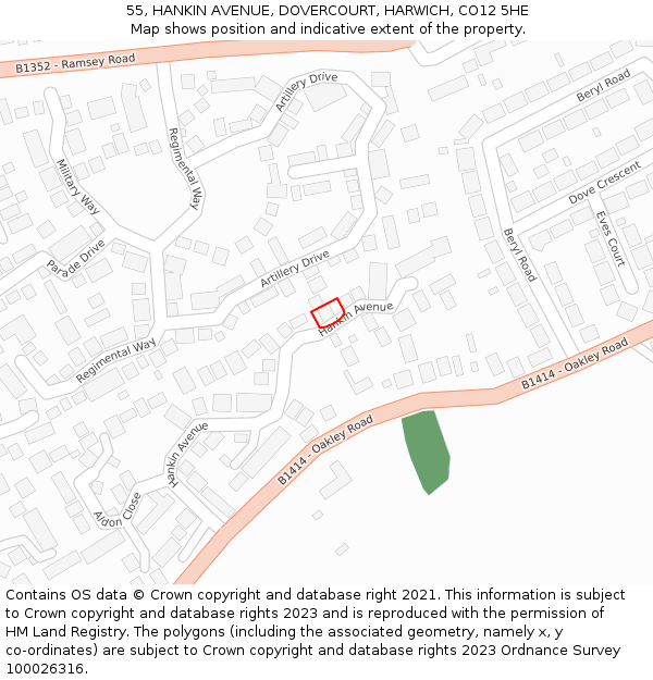 55, HANKIN AVENUE, DOVERCOURT, HARWICH, CO12 5HE: Location map and indicative extent of plot