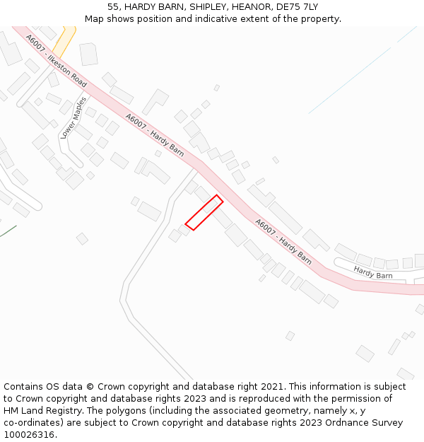 55, HARDY BARN, SHIPLEY, HEANOR, DE75 7LY: Location map and indicative extent of plot