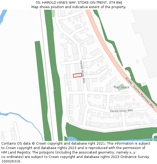 55, HAROLD HINES WAY, STOKE-ON-TRENT, ST4 8WJ: Location map and indicative extent of plot