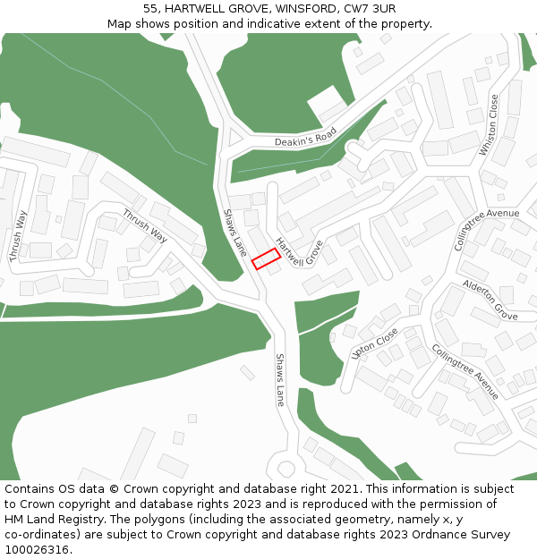 55, HARTWELL GROVE, WINSFORD, CW7 3UR: Location map and indicative extent of plot