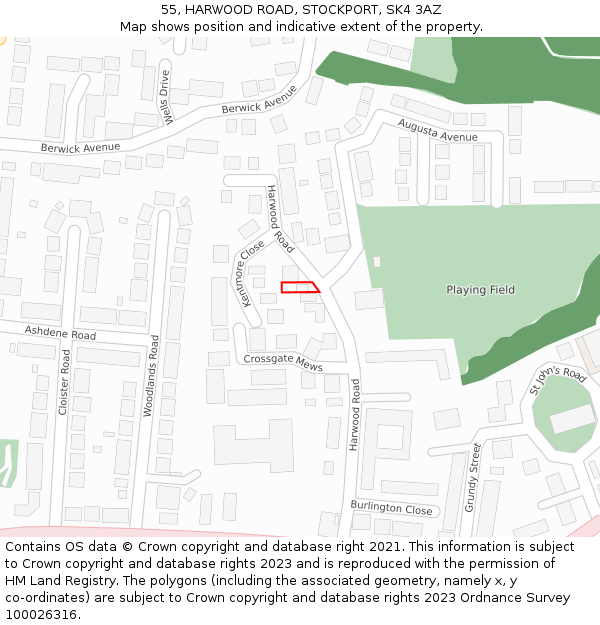 55, HARWOOD ROAD, STOCKPORT, SK4 3AZ: Location map and indicative extent of plot