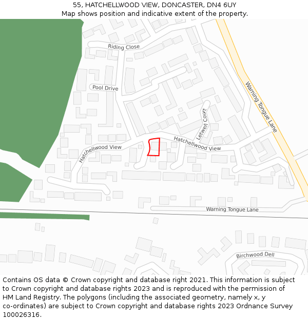 55, HATCHELLWOOD VIEW, DONCASTER, DN4 6UY: Location map and indicative extent of plot