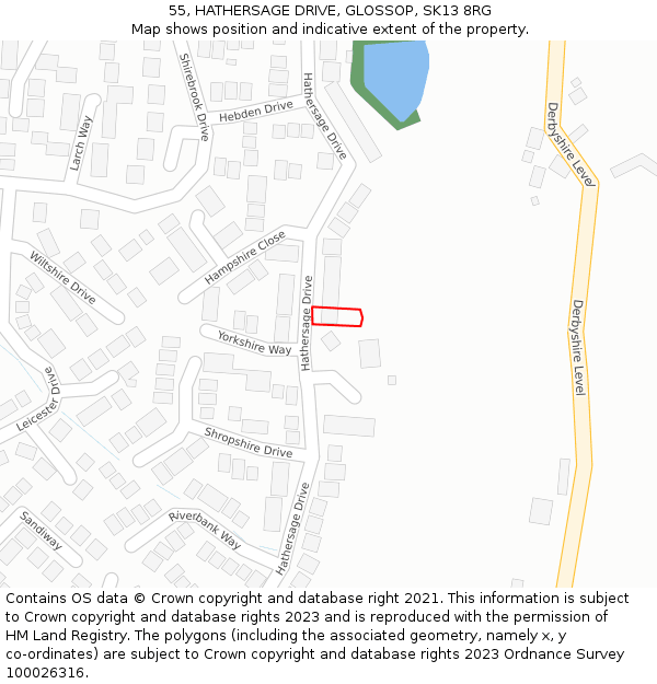 55, HATHERSAGE DRIVE, GLOSSOP, SK13 8RG: Location map and indicative extent of plot