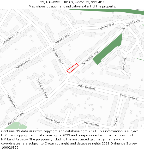 55, HAWKWELL ROAD, HOCKLEY, SS5 4DE: Location map and indicative extent of plot