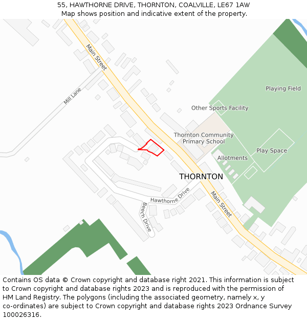 55, HAWTHORNE DRIVE, THORNTON, COALVILLE, LE67 1AW: Location map and indicative extent of plot