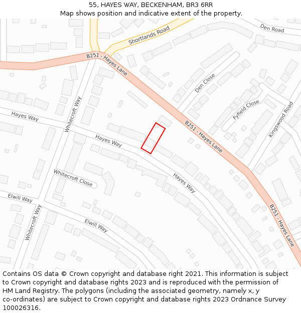 55, HAYES WAY, BECKENHAM, BR3 6RR: Location map and indicative extent of plot