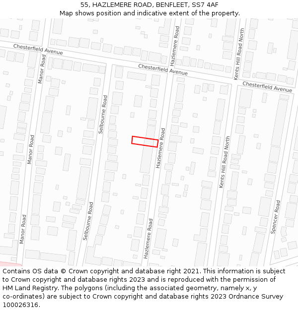 55, HAZLEMERE ROAD, BENFLEET, SS7 4AF: Location map and indicative extent of plot