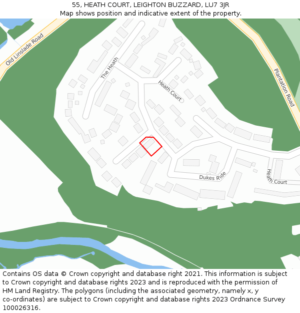 55, HEATH COURT, LEIGHTON BUZZARD, LU7 3JR: Location map and indicative extent of plot