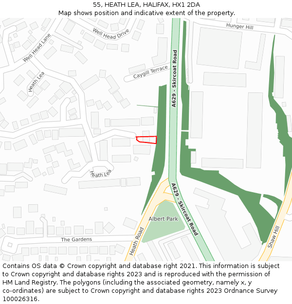 55, HEATH LEA, HALIFAX, HX1 2DA: Location map and indicative extent of plot