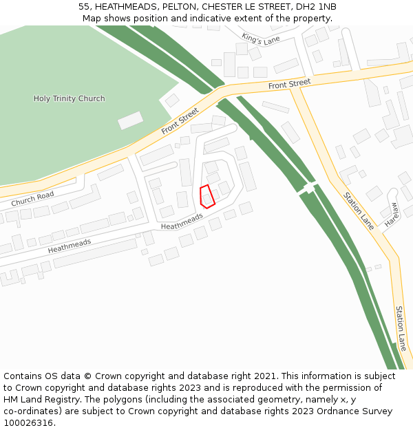 55, HEATHMEADS, PELTON, CHESTER LE STREET, DH2 1NB: Location map and indicative extent of plot