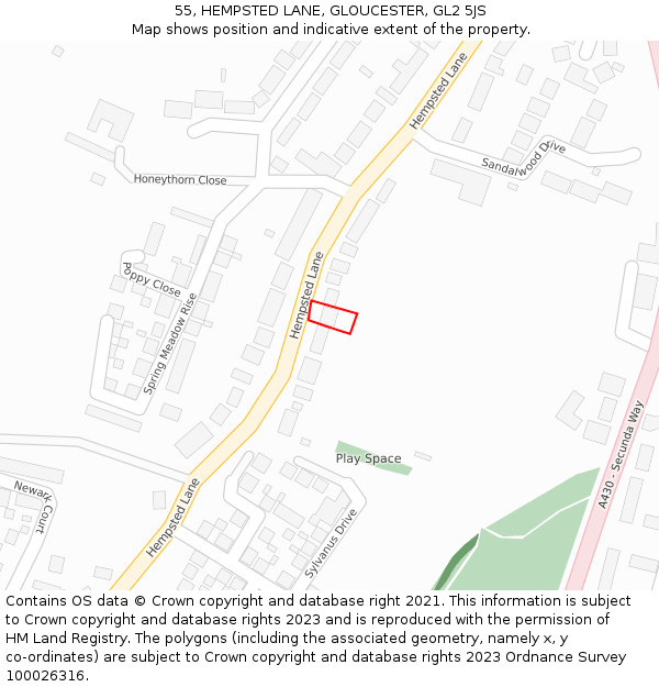 55, HEMPSTED LANE, GLOUCESTER, GL2 5JS: Location map and indicative extent of plot