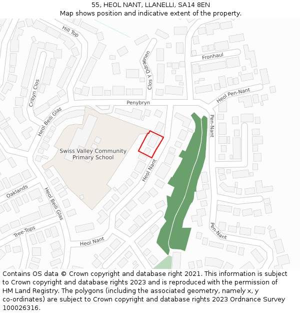 55, HEOL NANT, LLANELLI, SA14 8EN: Location map and indicative extent of plot