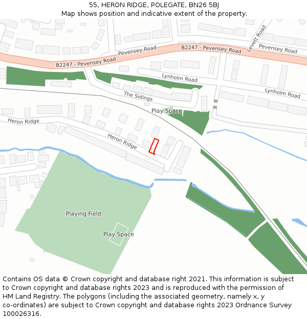 55, HERON RIDGE, POLEGATE, BN26 5BJ: Location map and indicative extent of plot