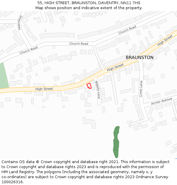 55, HIGH STREET, BRAUNSTON, DAVENTRY, NN11 7HS: Location map and indicative extent of plot