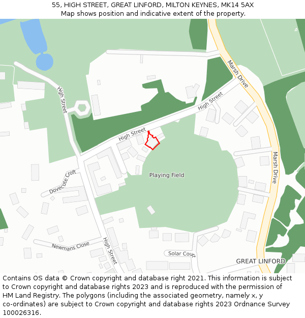 55, HIGH STREET, GREAT LINFORD, MILTON KEYNES, MK14 5AX: Location map and indicative extent of plot