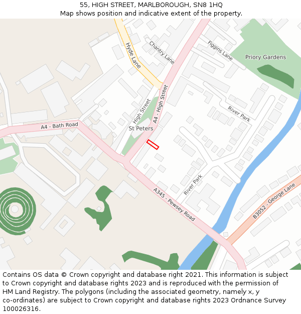 55, HIGH STREET, MARLBOROUGH, SN8 1HQ: Location map and indicative extent of plot