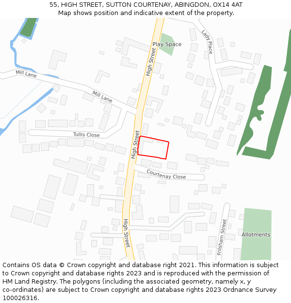 55, HIGH STREET, SUTTON COURTENAY, ABINGDON, OX14 4AT: Location map and indicative extent of plot