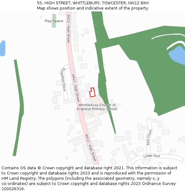 55, HIGH STREET, WHITTLEBURY, TOWCESTER, NN12 8XH: Location map and indicative extent of plot