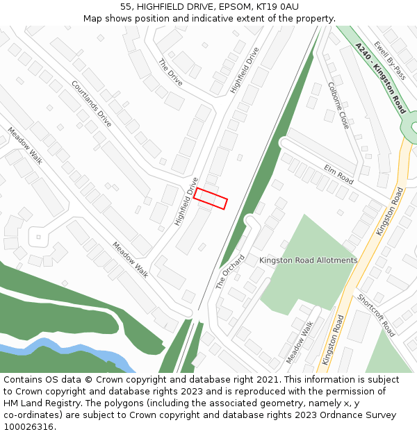 55, HIGHFIELD DRIVE, EPSOM, KT19 0AU: Location map and indicative extent of plot