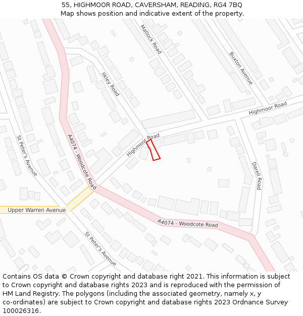 55, HIGHMOOR ROAD, CAVERSHAM, READING, RG4 7BQ: Location map and indicative extent of plot