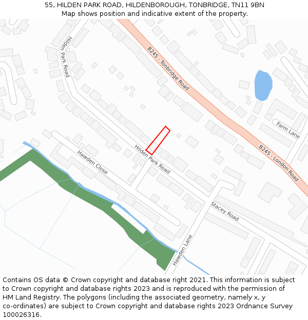 55, HILDEN PARK ROAD, HILDENBOROUGH, TONBRIDGE, TN11 9BN: Location map and indicative extent of plot