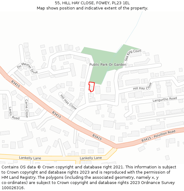 55, HILL HAY CLOSE, FOWEY, PL23 1EL: Location map and indicative extent of plot