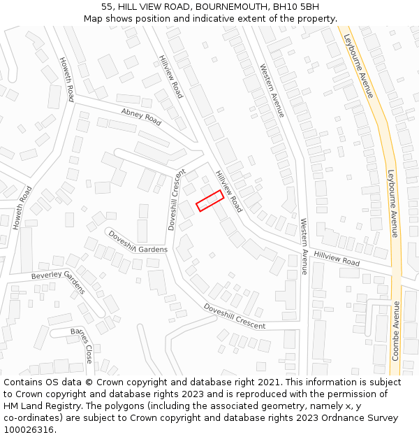 55, HILL VIEW ROAD, BOURNEMOUTH, BH10 5BH: Location map and indicative extent of plot