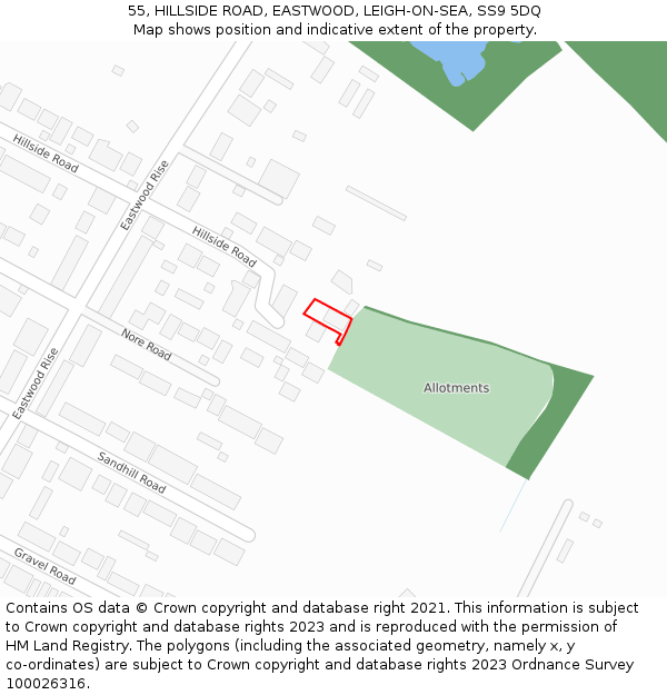 55, HILLSIDE ROAD, EASTWOOD, LEIGH-ON-SEA, SS9 5DQ: Location map and indicative extent of plot