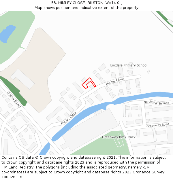 55, HIMLEY CLOSE, BILSTON, WV14 0LJ: Location map and indicative extent of plot