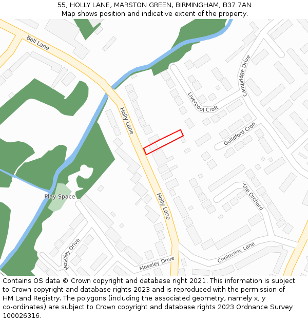 55, HOLLY LANE, MARSTON GREEN, BIRMINGHAM, B37 7AN: Location map and indicative extent of plot