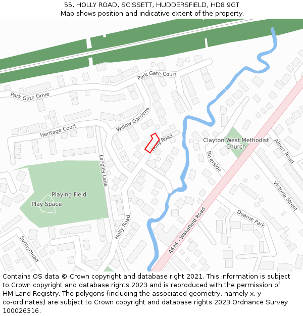 55, HOLLY ROAD, SCISSETT, HUDDERSFIELD, HD8 9GT: Location map and indicative extent of plot