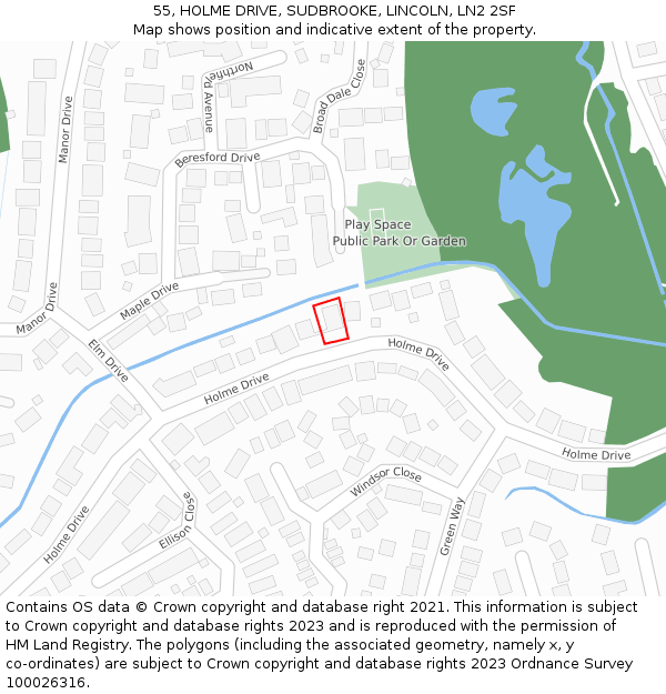 55, HOLME DRIVE, SUDBROOKE, LINCOLN, LN2 2SF: Location map and indicative extent of plot