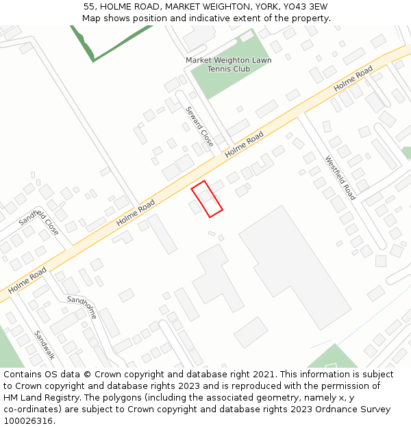 55, HOLME ROAD, MARKET WEIGHTON, YORK, YO43 3EW: Location map and indicative extent of plot