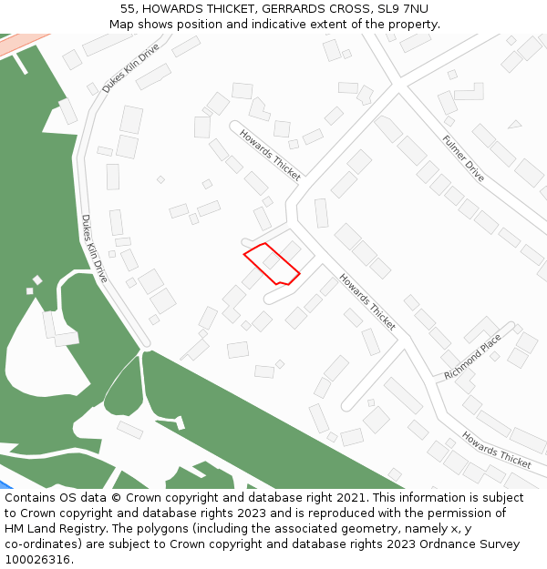 55, HOWARDS THICKET, GERRARDS CROSS, SL9 7NU: Location map and indicative extent of plot