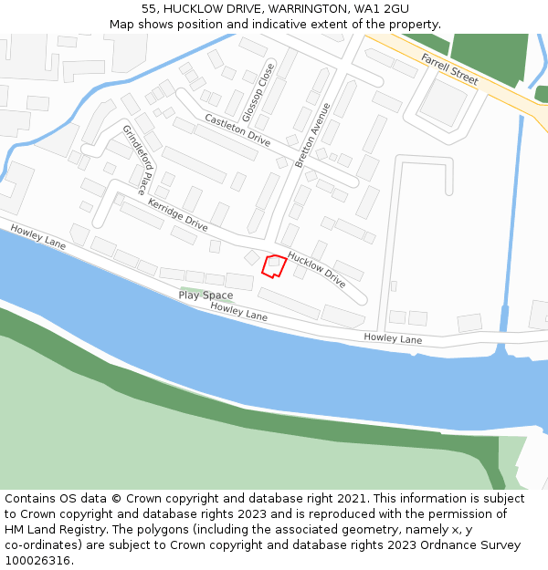 55, HUCKLOW DRIVE, WARRINGTON, WA1 2GU: Location map and indicative extent of plot