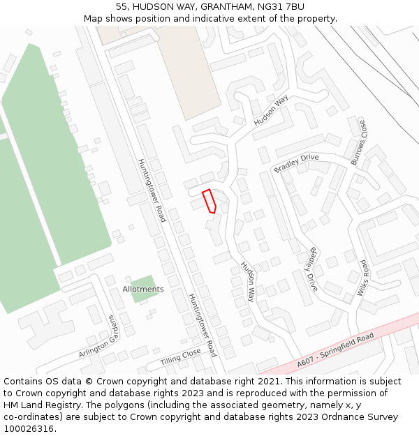 55, HUDSON WAY, GRANTHAM, NG31 7BU: Location map and indicative extent of plot