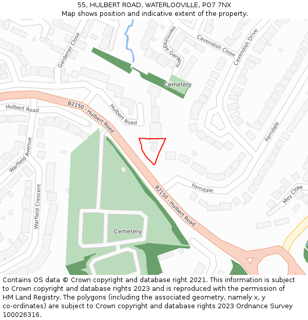 55, HULBERT ROAD, WATERLOOVILLE, PO7 7NX: Location map and indicative extent of plot