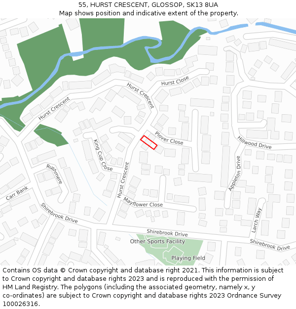 55, HURST CRESCENT, GLOSSOP, SK13 8UA: Location map and indicative extent of plot