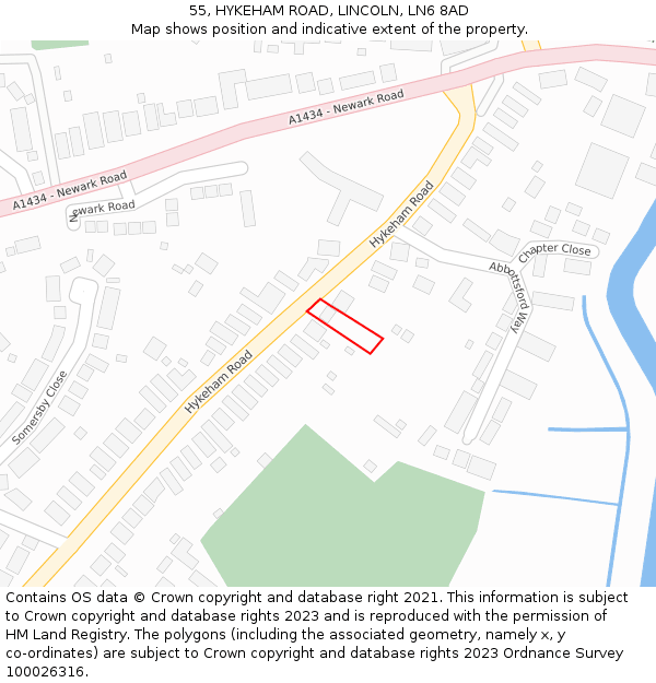 55, HYKEHAM ROAD, LINCOLN, LN6 8AD: Location map and indicative extent of plot