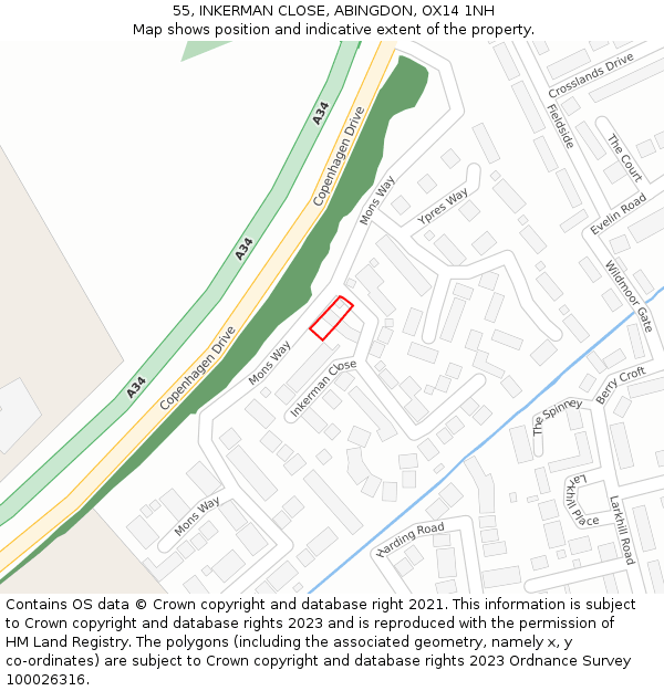 55, INKERMAN CLOSE, ABINGDON, OX14 1NH: Location map and indicative extent of plot