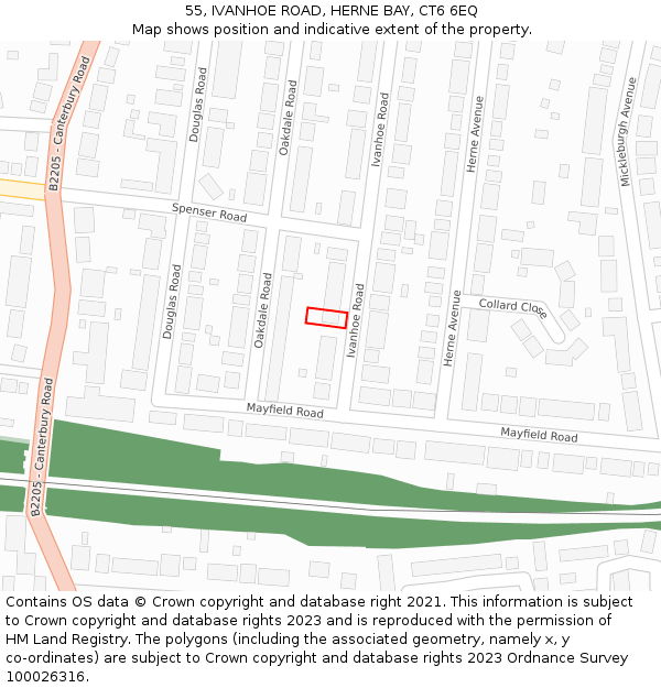 55, IVANHOE ROAD, HERNE BAY, CT6 6EQ: Location map and indicative extent of plot