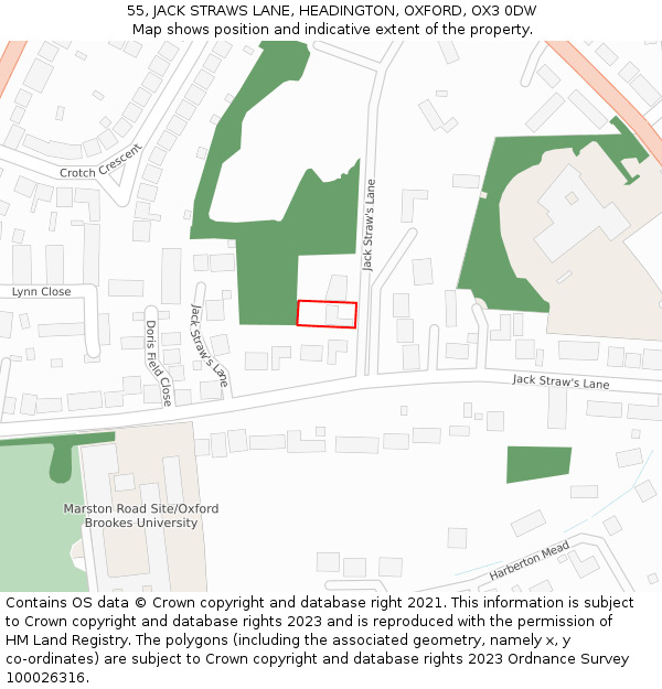 55, JACK STRAWS LANE, HEADINGTON, OXFORD, OX3 0DW: Location map and indicative extent of plot