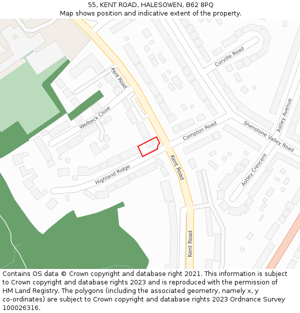55, KENT ROAD, HALESOWEN, B62 8PQ: Location map and indicative extent of plot